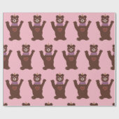 Papier Cadeau Ours de papier brillant, bébé fille (Plat)