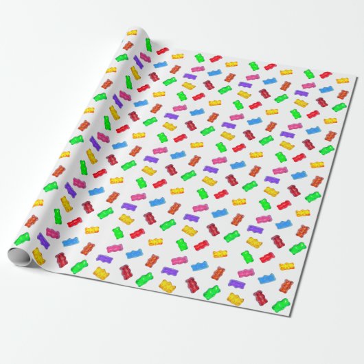 Papier Cadeau Ours doux multicolores modernes sur blanc (Déroulé)