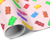 Papier Cadeau Ours doux multicolores modernes sur rose (Coin rond)