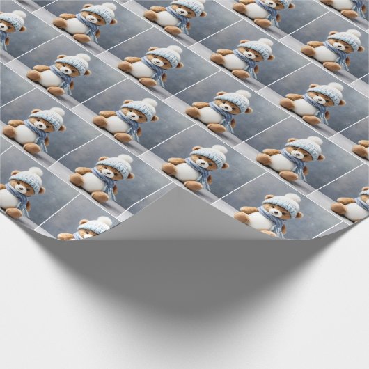 Papier Cadeau Ours En Conflit Avec Écharpe Et Casquette (Coin)