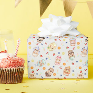 Papier Cadeau Ours en Cupcake Mignon et Motif Sans Couture de Fr