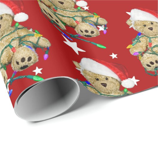 Papier Cadeau Ours En Jouet De Noël En Lumière (Coin rond)
