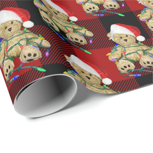Papier Cadeau Ours En Jouet De Noël En Lumière (Coin rond)