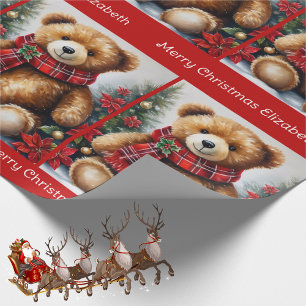Papier Cadeau Ours en peluche Ajouter le nom de l'enfant Noël Cl