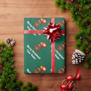 Papier Cadeau Ours en peluche avec ballon de coeur Noël