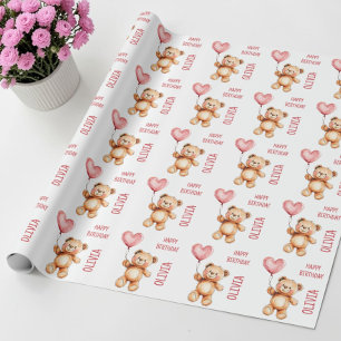 Papier Cadeau Ours en peluche Ballon rose mignon Enfants Joyeux
