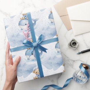 Papier Cadeau Ours en peluche bleu sur invitation de baby shower