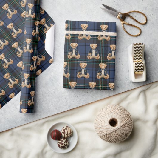 Papier Cadeau Ours en peluche carreaux Prépa Luxe (Artisanat)