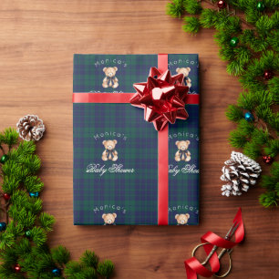 Papier Cadeau Ours en peluche classique bleu marine carreaux Bab