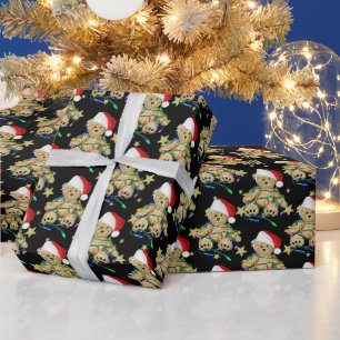 Papier Cadeau Ours en peluche dans les lumières de Noël