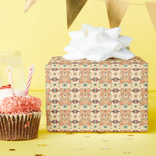 Papier Cadeau Ours en peluche d'art folklorique boho en motif tr