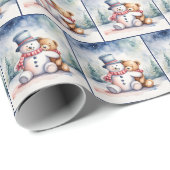 Papier Cadeau Ours en peluche de Noël avec Snowman (Coin rond)