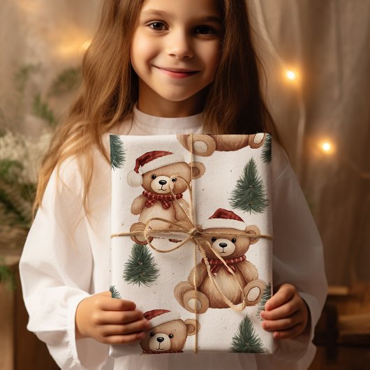 Papier Cadeau Ours en peluche de Noël mignon moderne