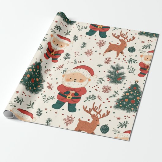 Papier Cadeau Ours en peluche de Noël Santa Pattern (2) (Déroulé)