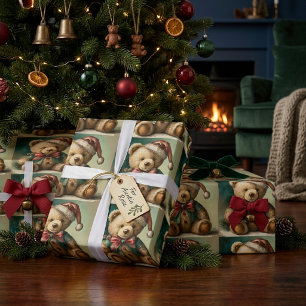 Papier Cadeau Ours en peluche de Noël vintage