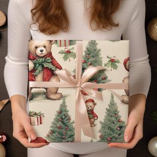 Papier Cadeau Ours en peluche de Noël Vintage