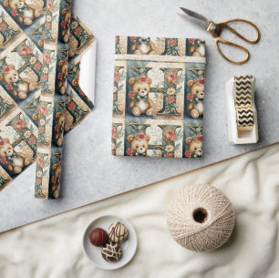Papier Cadeau Ours en peluche floral lettre H