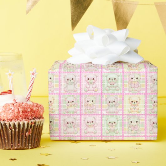 Papier Cadeau Ours en peluche patchwork mignon Couverture sans c (Fête d'anniversaire)