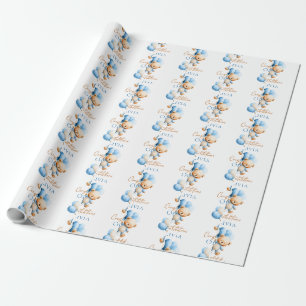 Papier Cadeau Ours en peluche personnalisé pour Baby Shower garç
