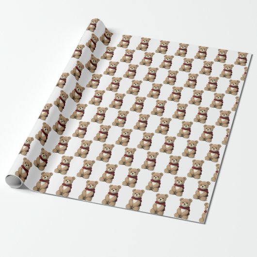 Papier Cadeau Ours En Teddy Avec Écharpe (Déroulé)