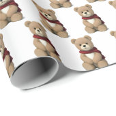 Papier Cadeau Ours En Teddy Avec Écharpe (Coin rond)