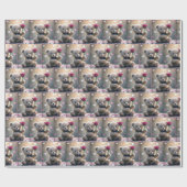 Papier Cadeau Ours En Teddy Avec Rose Rouge (Plat)