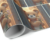 Papier Cadeau Ours en Teddy Brown avec Bouquet Fleur sauvage (Coin rond)