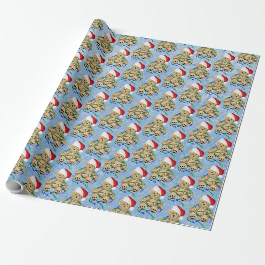 Papier Cadeau Ours En Teddy Dans Les Lumières De Noël En Tangue (Déroulé)