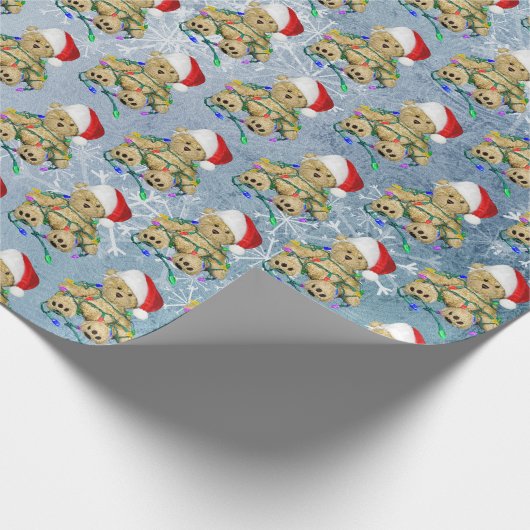 Papier Cadeau Ours En Teddy Dans Les Lumières De Noël En Tangue (Coin)