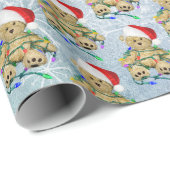 Papier Cadeau Ours En Teddy Dans Les Lumières De Noël En Tangue (Coin rond)
