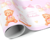 Papier Cadeau Ours En Teddy Rose Et Cheval Rocheux (Coin rond)