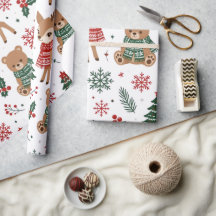 Ours et Cerf Mignons de l'Hiver Motif Cadeau Embal