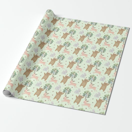 Papier Cadeau Ours et cerfs en Motif forestier (Déroulé)