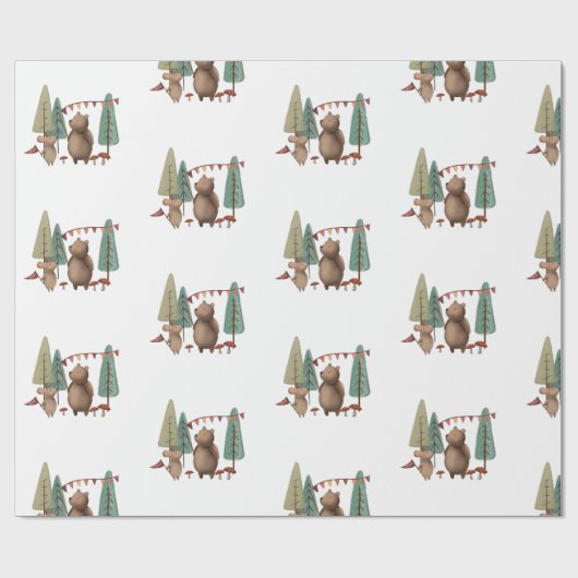 Papier Cadeau Ours et souris des animaux des bois (Plat)