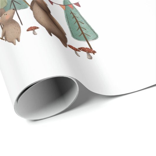 Papier Cadeau Ours et souris des animaux des bois (Coin rond)