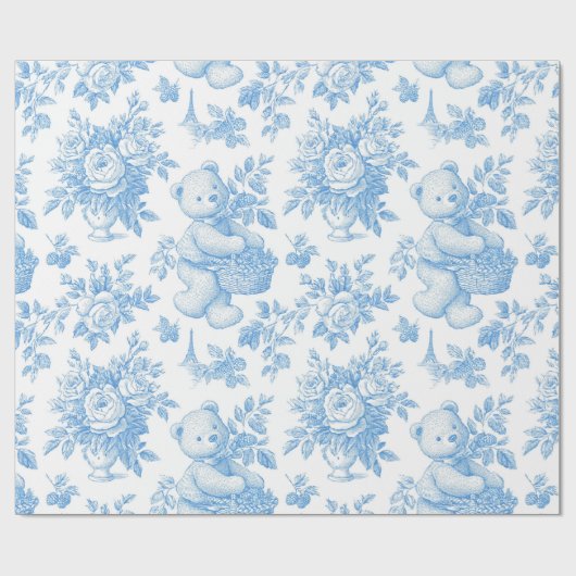 Papier Cadeau Ours Floral Toile Français (Plat)