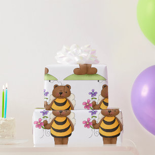 Papier Cadeau Ours habillé en Bumblebee avec Fleurs
