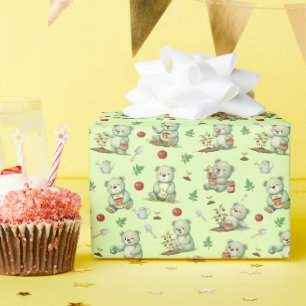 Papier Cadeau Ours Jardinier Mignon et Motif Sans Couture de Jar