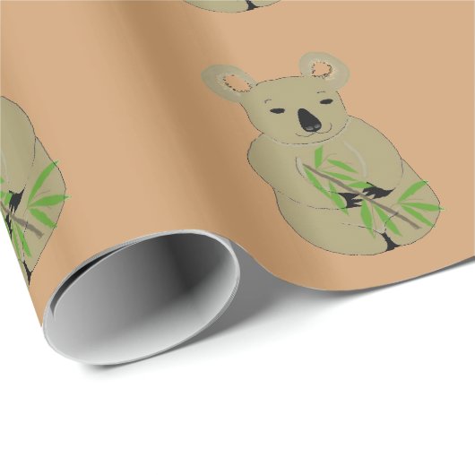Papier Cadeau Ours Koala avec bâton en bambou (Coin rond)