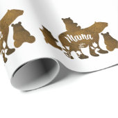 Papier Cadeau Ours Mama Avec 3 Bébés Ours Cubs Après Maman (Coin rond)
