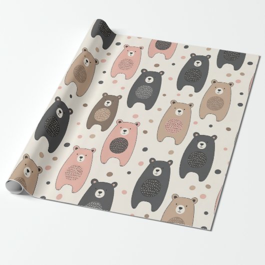 Papier Cadeau Ours mignon - Douce forêt de pastel (1) (Déroulé)