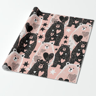 Papier Cadeau Ours mignon - Douce forêt de pastel en bois (4)