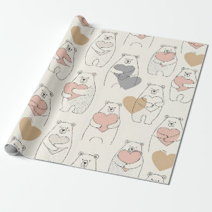 Papier Cadeau Ours mignon et cœurs -- Nurserie pastel (4)
