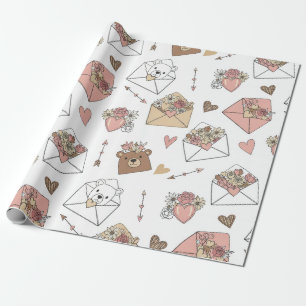 Papier Cadeau Ours mignon et cœurs -- Nurserie pastel (5)