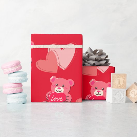 Papier Cadeau ours mignon Heureuse Sainte-Valentin (Baby Shower)