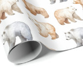 Papier Cadeau Ours mignons en blanc (Coin rond)