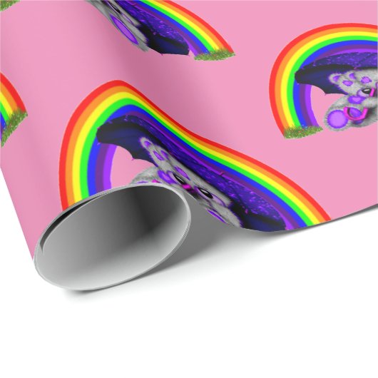 Papier Cadeau ours mignons en peluche sous arc-en-ciel pour fill (Coin rond)