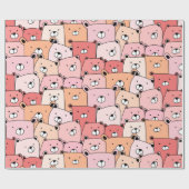 Papier Cadeau Ours mignons rose et orange (Plat)