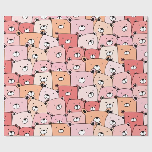 Papier Cadeau Ours mignons rose et orange (Plat)
