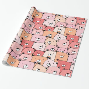 Papier Cadeau Ours mignons rose et orange